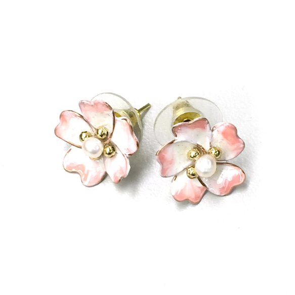 18k金手工銅線樹脂櫻花花首飾套裝珍珠項鍊耳環粉紅色白色 第3張的照片