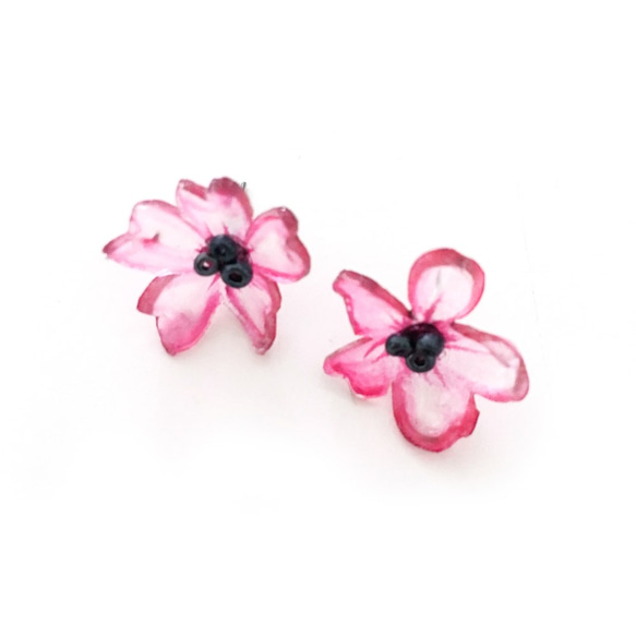 ピンクピンクの花の宝石セットネックレスイヤリングをカラーハンド透光性樹脂 4枚目の画像