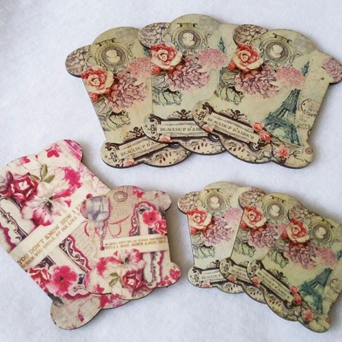 アンティーク風 糸巻き 台紙 木製 スプールカード 大小 糸・ミシン糸