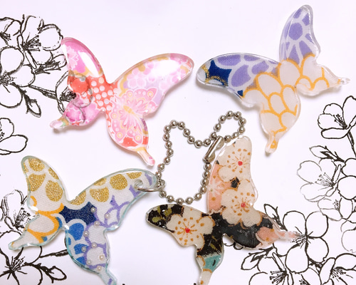 レジン*キーチェーン/布とレジンの和柄キーチェーン キーリング