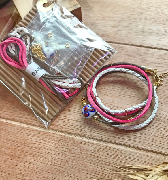 ｜DIY包｜Misty Glazebead Bracelet*迷霧琉璃珠手鍊(粉紅系) 第2張的照片