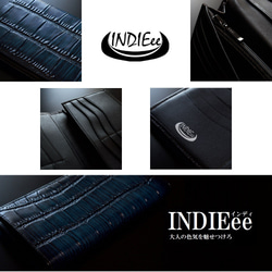 INDIEee インディ クロコダイル エンボス ファントムレザー 二つ折り 長財布 薄い 本革 ブラック 8枚目の画像