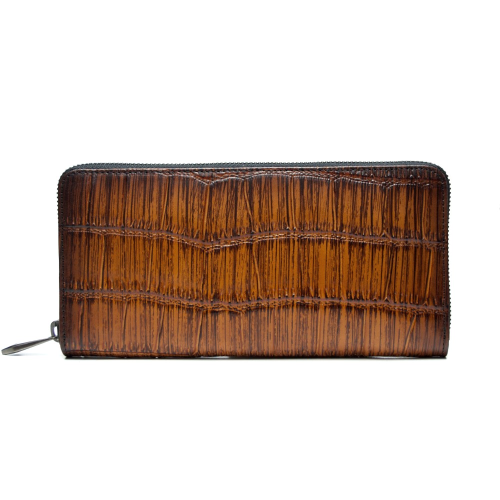 INDIEee インディ クロコダイル エンボス ファントムレザー スマート 長財布 ラウンド 本革 イエロー