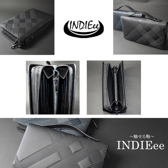 《INDIEee 》 インディ エンボスカーボンレザー セカンドバッグ クラッチバッグ 魅せるバッッグ メンズ ネイビー 8枚目の画像