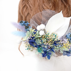 紫陽花とチュールのヘッドドレス 成人式 結婚式 ドライフラワー 3枚目の画像