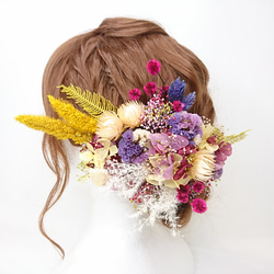 紫陽花とスターリンジャーのヘッドドレス 成人式 結婚式 ドライフラワー 3枚目の画像