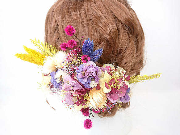 紫陽花とスターリンジャーのヘッドドレス 成人式 結婚式 ドライフラワー 5枚目の画像
