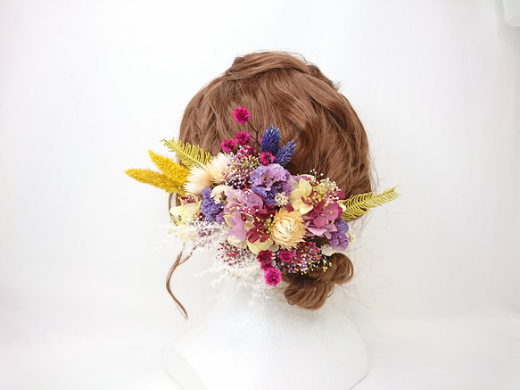 紫陽花とスターリンジャーのヘッドドレス 成人式 結婚式 ドライフラワー 7枚目の画像