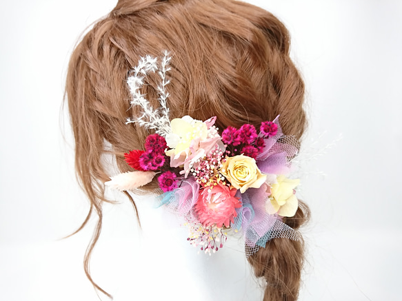 【オーダー】小サイズ ミニローズと紫陽花のヘッドドレス 七五三 発表会 2枚目の画像