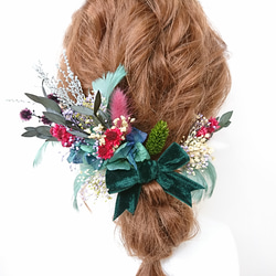 【リボン4色】紫陽花とフェザーとリボンのヘッドドレス ドライフラワー 4枚目の画像