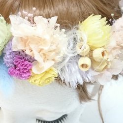 【SALE】花冠 パステルカラー ヘッドドレス プリザーブドフラワー 6枚目の画像