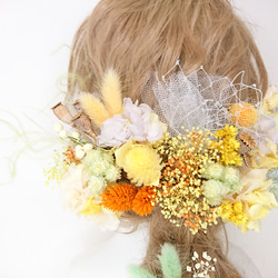 紫陽花とかすみ草 ヘッドドレス イエロー 結婚式 プリザーブドフラワー 6枚目の画像