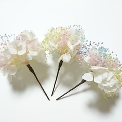 プリザ紫陽花とかすみ草 5本セット カラフル ヘッドドレス プリザーブドフラワー 4枚目の画像