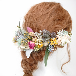 【オーダー】ローズと紫陽花のハーフ花冠とブートニア ヘッドドレス ウエディング 4枚目の画像