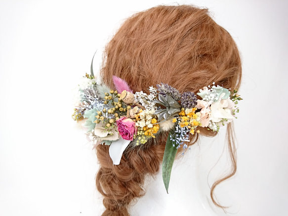 【オーダー】ローズと紫陽花のハーフ花冠とブートニア ヘッドドレス ウエディング 4枚目の画像