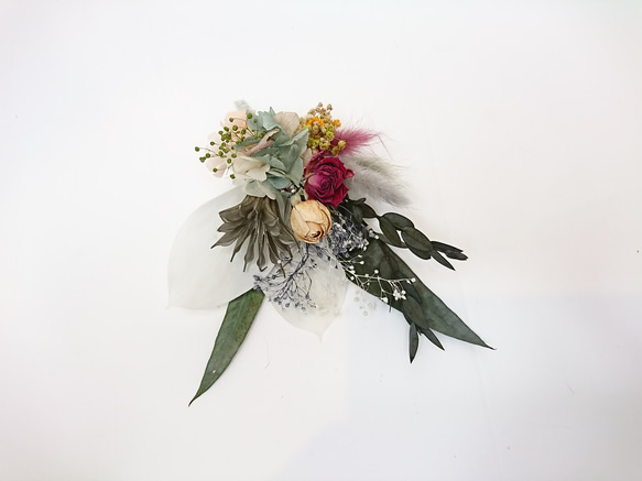 【オーダー】ローズと紫陽花のハーフ花冠とブートニア ヘッドドレス ウエディング 2枚目の画像