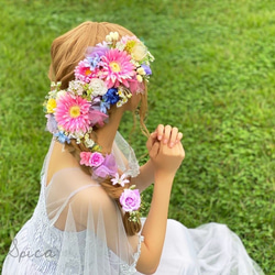 【オーダー】フラワーピン 約40輪 ヘッドドレス ウエディング ラプンツェル かわいい 造花 プリザ 編みおろし 1枚目の画像