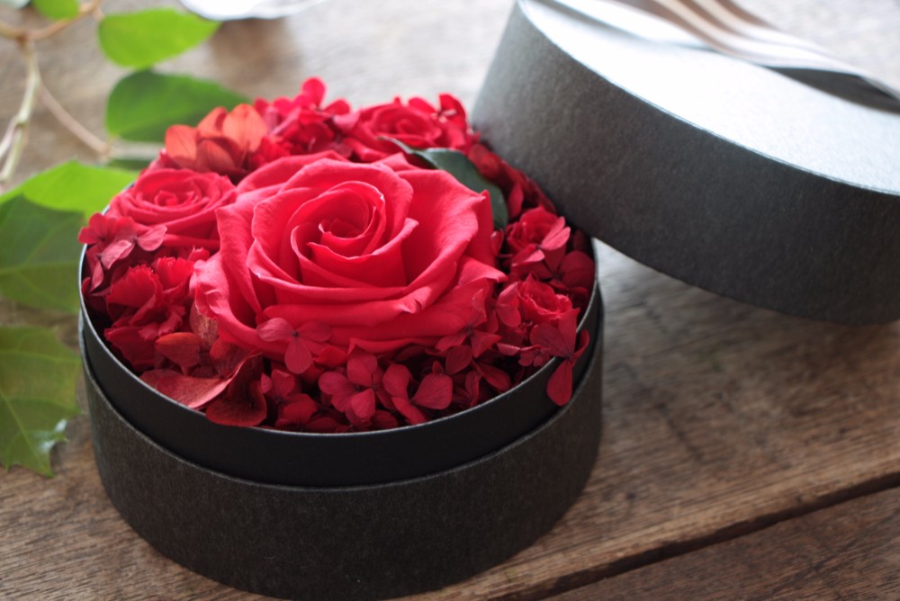 プレゼルヴェルージュラウンド プリザーブドフラワー ボックス