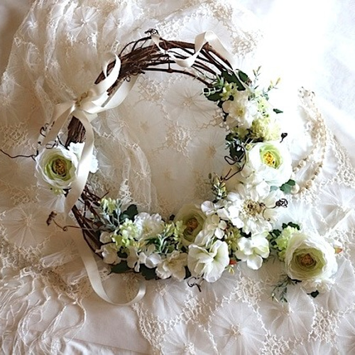 大きいリース☆ウエディングプレート側にも♡ ウェディング 2点セット ＊ リース ブーケ & ブトニア＜Jardin