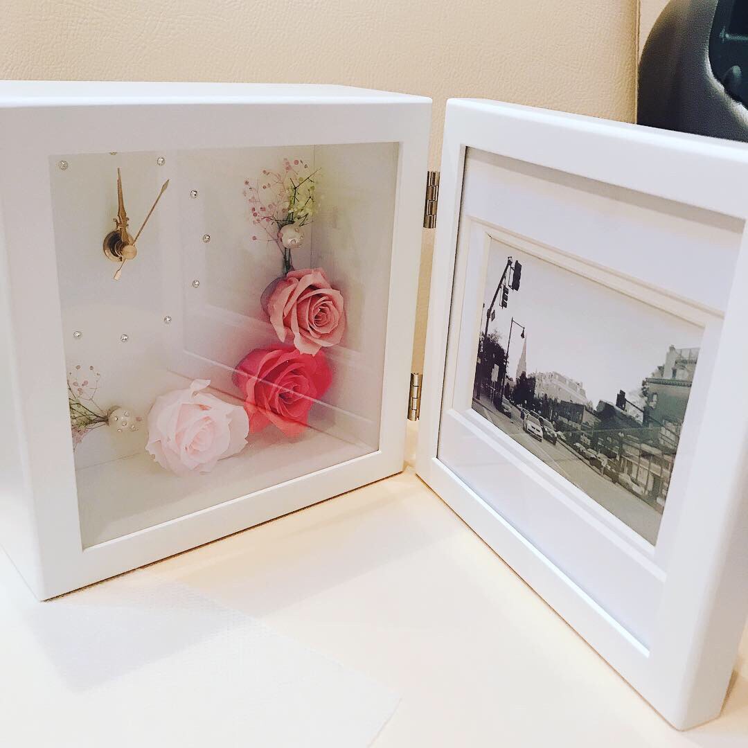 プリザーブドフラワー 時計＆フォトフレーム