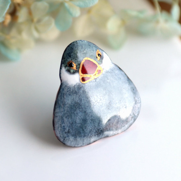 七宝焼き【 もち文鳥 】 ポニーフック or ミニブローチ or