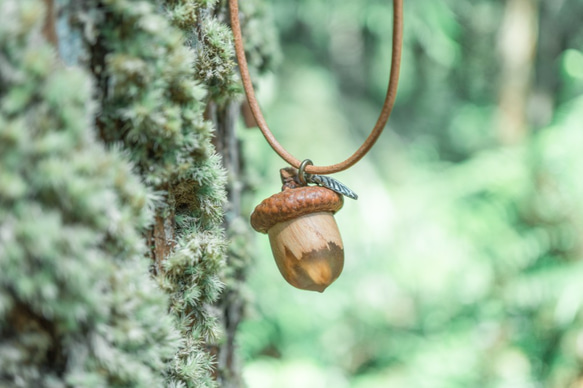 擴香項鍊 秋季霧面透明樹脂栓木橡果 第1張的照片