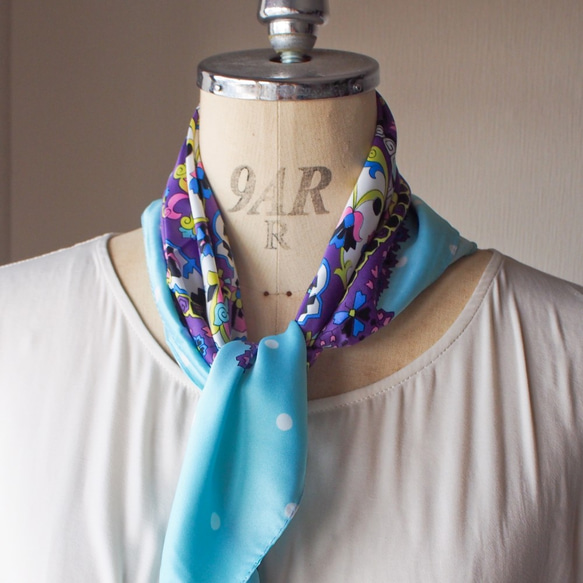 【スカーフが織りなす不思議な魔法】トルコ・オリエンタルスカーフ・silk-art-A32・ターコイズブルー 9枚目の画像