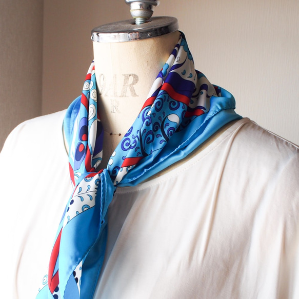 【スカーフが織りなす不思議な魔法】トルコ・オリエンタルスカーフ・silk-art-A35・トルコブルー 10枚目の画像