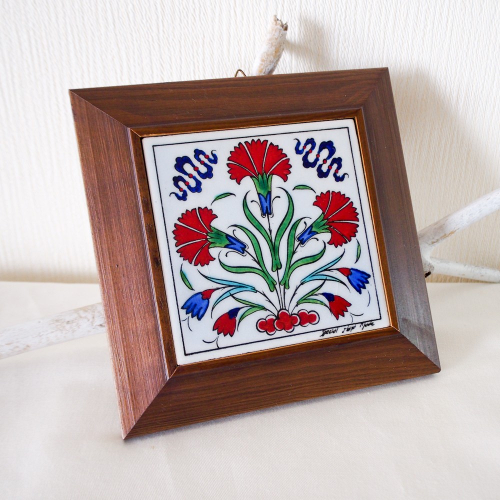 トルコ・キュタフヤ陶器・タイル・アート絵画ｊ・額縁付きサイズS