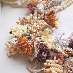 Turkey traditional lace embroidery necklace (MILK TEA) 第3張的照片