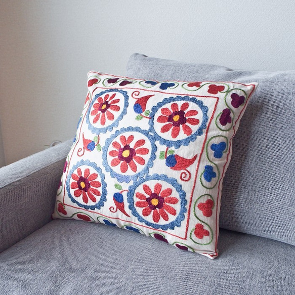 トルコ・スザンニ刺繍・クッションカバー・カーネーション02・母の日