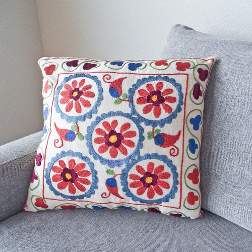 トルコ・スザンニ刺繍・クッションカバー・カーネーション02・母の日