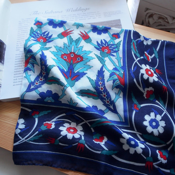 東方手帕，柔軟的棉質D0203，藍綠色，免費送貨 第2張的照片