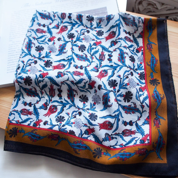 東方手帕，柔軟的棉質D0203，藍綠色，免費送貨 第3張的照片