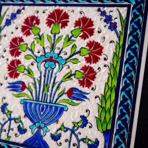 トルコ・キュタフヤ陶器・タイル・アート絵画・額縁付きE・送料