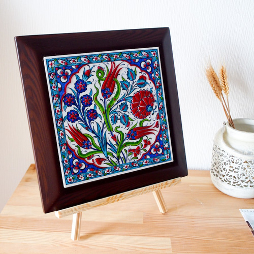 トルコ・キュタフヤ陶器・タイル・アート絵画・額縁付きC・送料無料