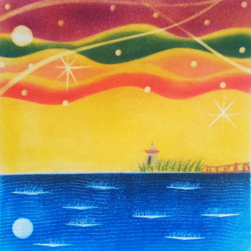 国内発送 水の心旅～海の声～】パステルアート原画 額付き(壁掛け 絵画