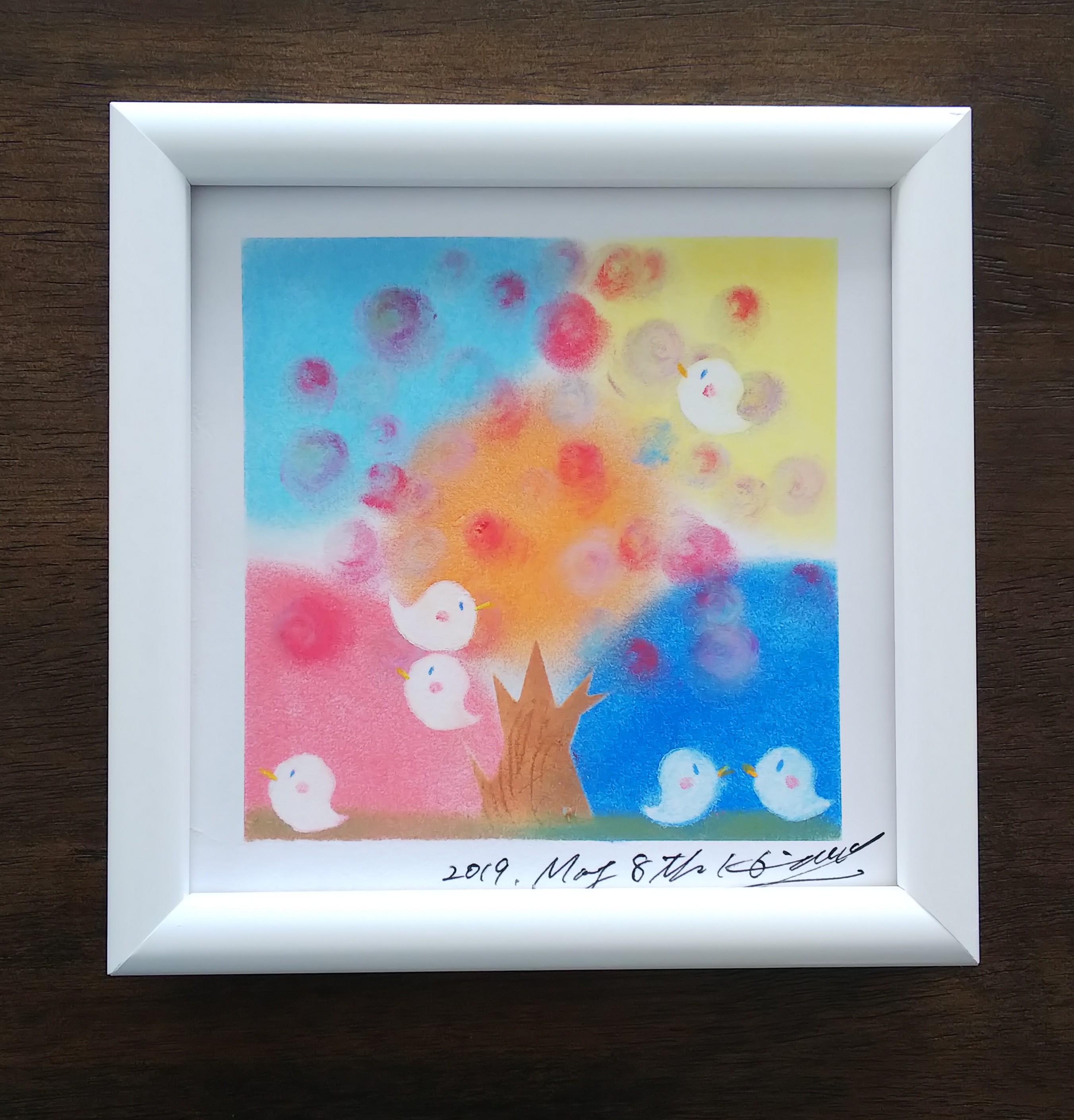 spring gardenオイルパステル原画　額付き