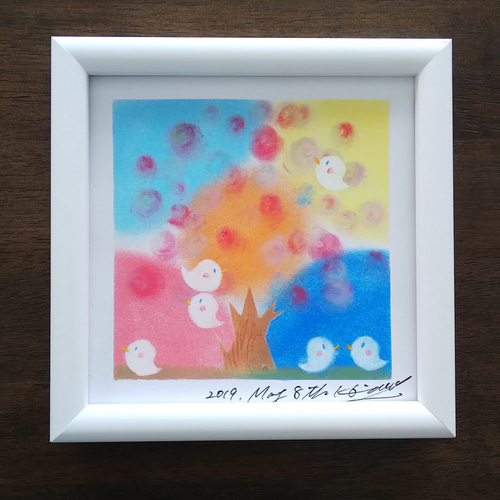 パステル画 思う モデルを使った絵 木製額ガラス入り パステル画 思う モデルを使った絵 木製額ガラス入り