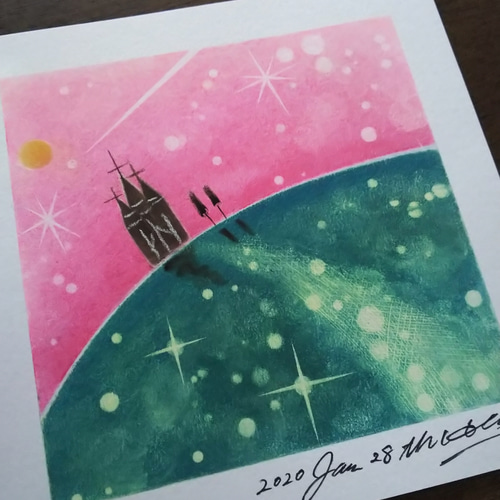 moon symphony  ハンドメイドパステル画　絵画アート原画 想いを形に♡♡ 君に愛を届けにいくよ 【原画】オイルパステル