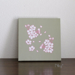 桜のファブリックパネル M-101◆グリーン/白-桃 2枚目の画像