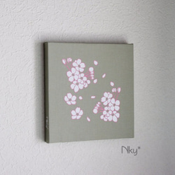 桜のファブリックパネル M-101◆グリーン/白-桃 3枚目の画像