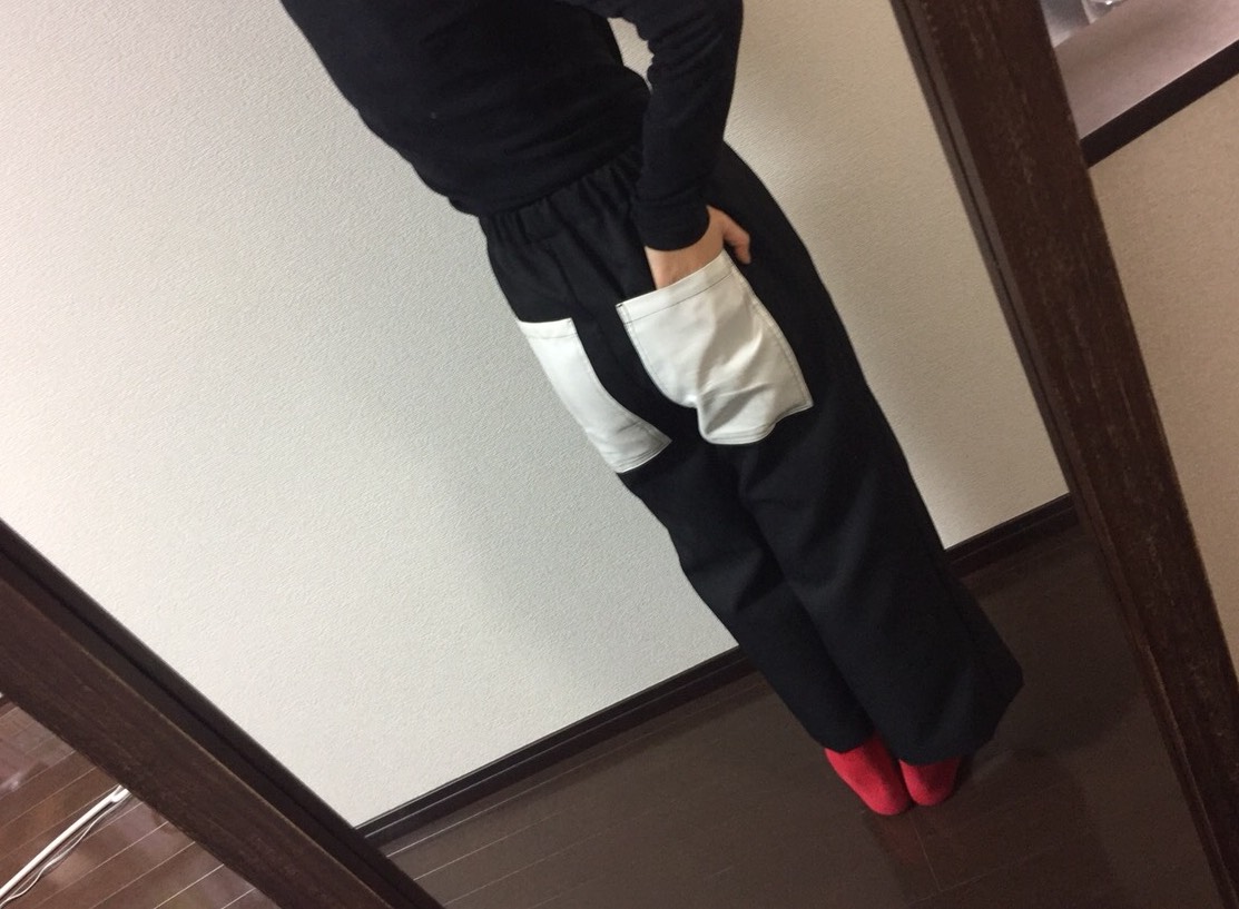 ウエストゴム ストレートパンツ モノクロ