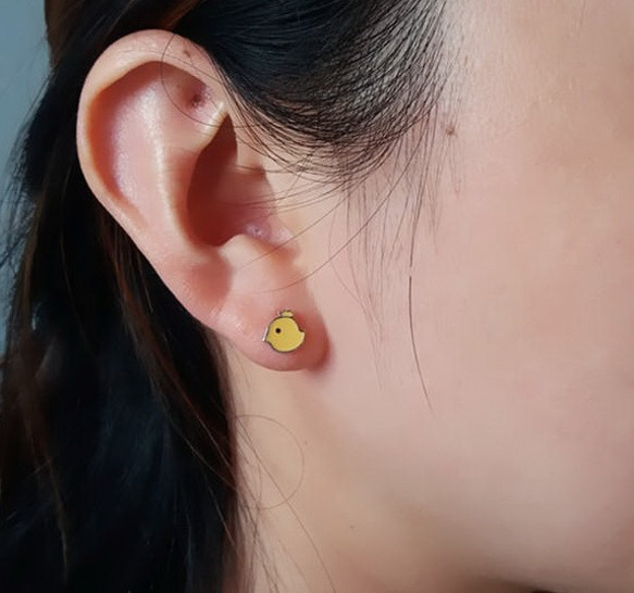 925純銀可愛黃色小雞耳釘嘰嘰嘰 Sterling silver cute chicks earrings 第2張的照片