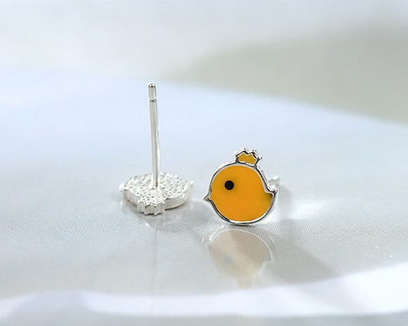 925純銀可愛黃色小雞耳釘嘰嘰嘰 Sterling silver cute chicks earrings 第4張的照片