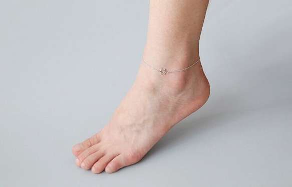 925純銀鏤空六芒星星腳鏈  Sterling Silver hexagram anklet 第3張的照片