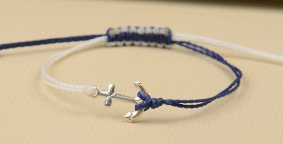 純銀船錨手鏈,腳鏈,線材可以碰水可以客制化顏色Sterling Silver Anchor charm bracelet 第2張的照片