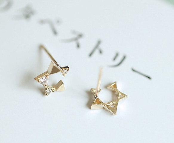 colorido純14k黄金 真金鑲鋯石不規則星星五角星元素耳钉 real 14k gold earrings 第3張的照片