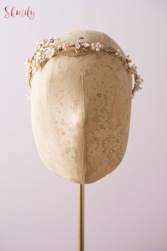Dancing in the blossom Gold brass freshwater pearl headpiece 第2張的照片
