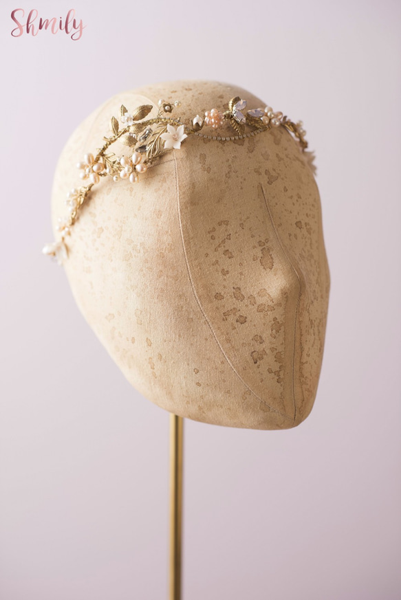 Dancing in the blossom Gold brass freshwater pearl headpiece 第3張的照片